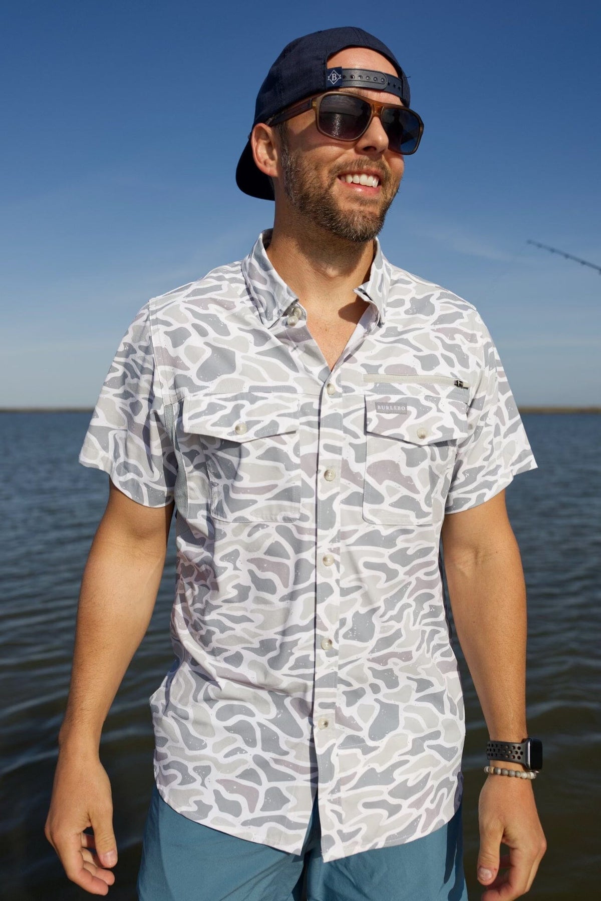 Performance Fishing Shirt - White Camo - BURLEBO