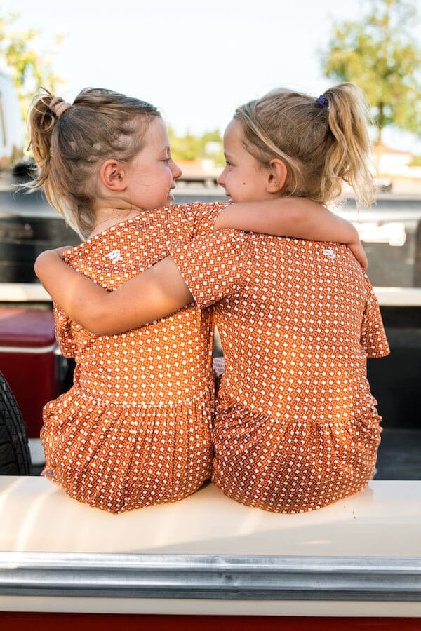 Youth Girls Dress - Texas - Orange and White - BURLEBO