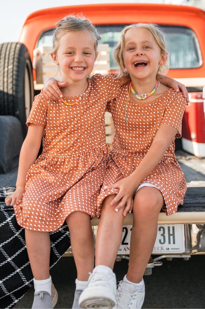 Youth Girls Dress - Texas - Orange and White - BURLEBO