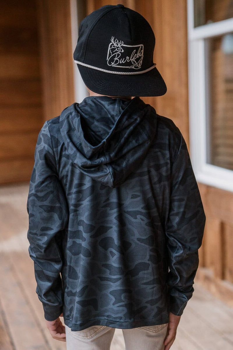 Youth Performance Hoodie - Black Camo - BURLEBO