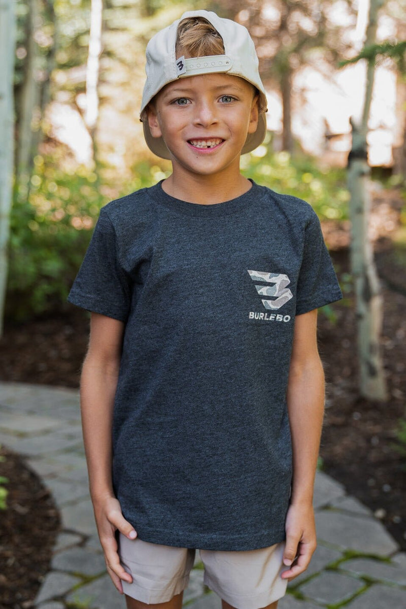 Youth Tee - Deer Camo Sig Logo - SS - Heather Black - BURLEBO