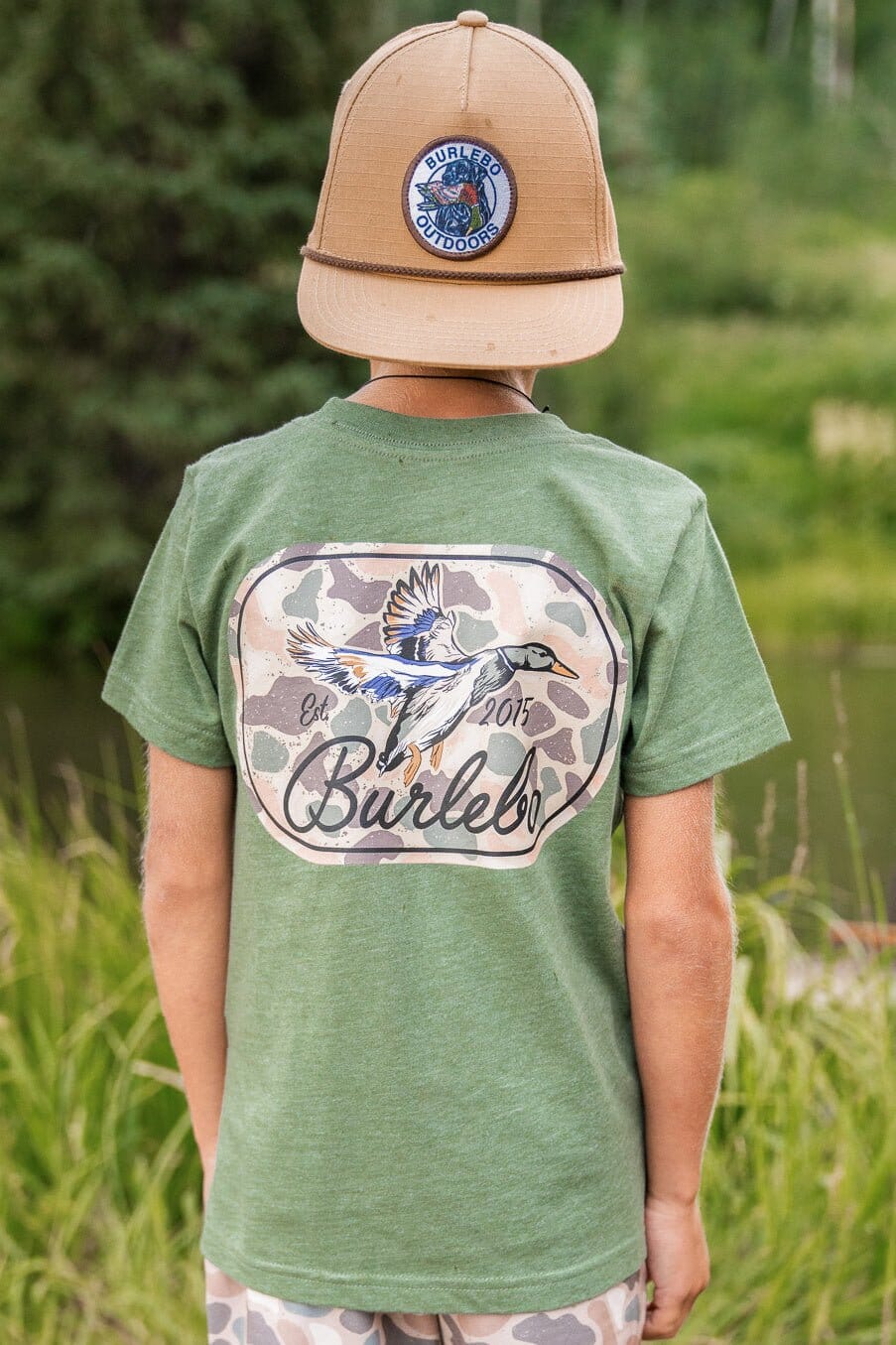 Youth Tee - Ducks Flying In - SS - Heather Olive - BURLEBO