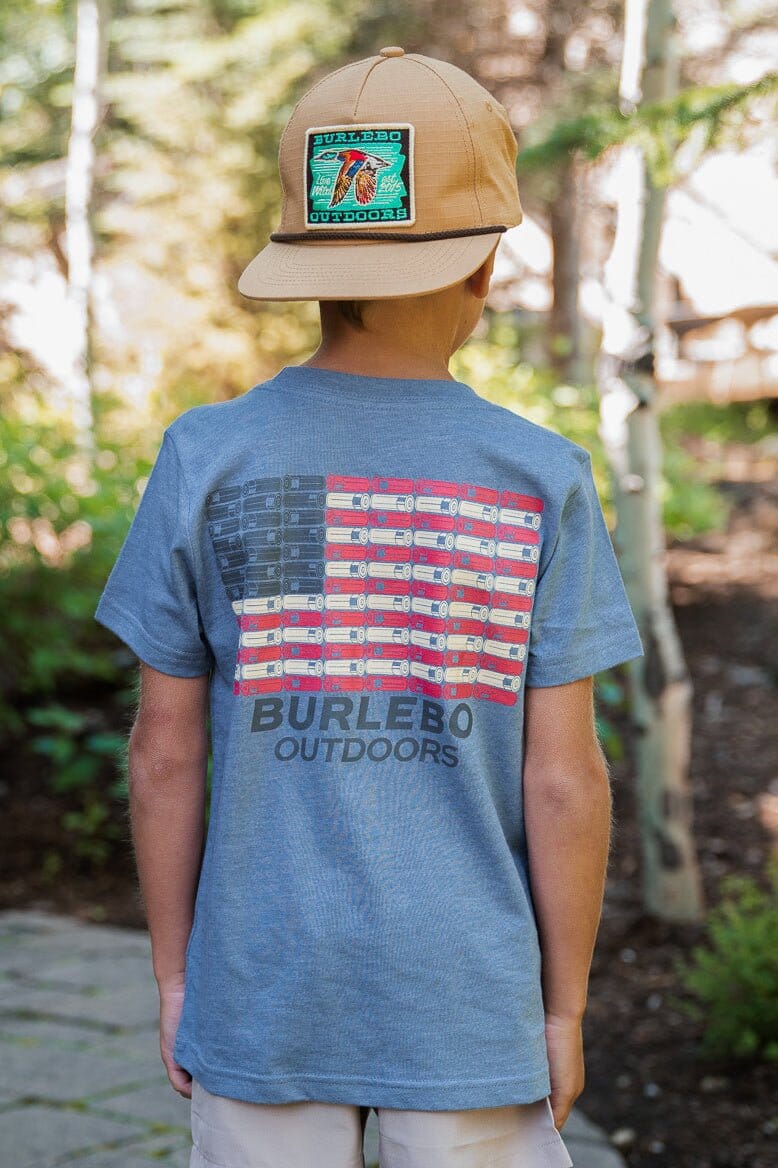 Youth Tee - Shotgun Shell Flag - SS - Heather Blue Jean - BURLEBO